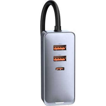 Ładowarka samochodowa Baseus Share Together z przedłużaczem 3x USB + USB-C 120W Szara