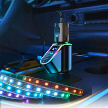 Ładowarka samochodowa USB QC 3.0 2x USB-C PD 150W rozdzielacz JoyRoom Car Charger 4w1 LED RGB czarna