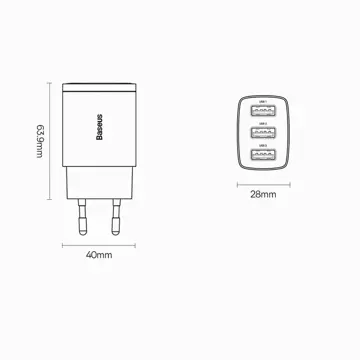 Ładowarka sieciowa Baseus Compact 3x USB Type A 17W Czarna