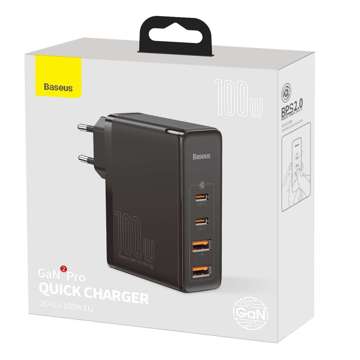 Ładowarka sieciowa Baseus GaN2 Pro, 2x USB + 2x USB-C, 100W, EU (czarna)