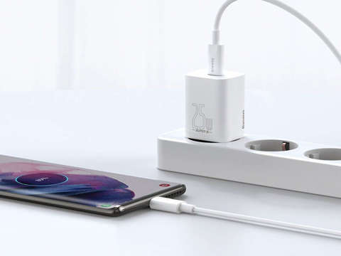 Ładowarka sieciowa Baseus USB-C PD 25W + kabel do USB-C White