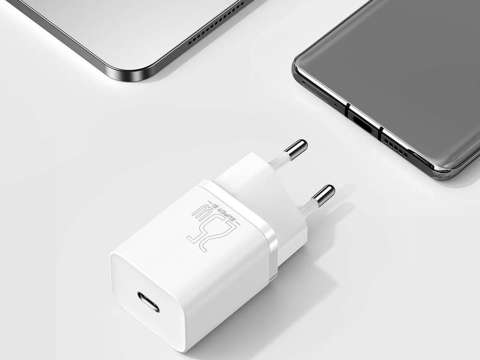 Ładowarka sieciowa Baseus USB-C PD 25W + kabel do USB-C White