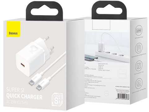 Ładowarka sieciowa Baseus USB-C PD 25W + kabel do USB-C White