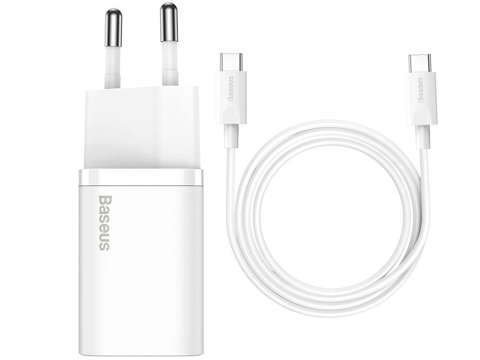 Ładowarka sieciowa Baseus USB-C PD 25W + kabel do USB-C White