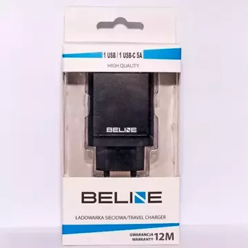 Ładowarka sieciowa Beline 1xUSB i 1xUSB-C 5A 18W czarny/black (only head)