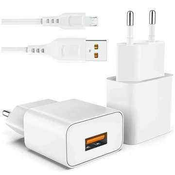 Ładowarka sieciowa USB 2.4A Single Fast Charger + Kabel USB do micro USB 2400mAh 12W Biała