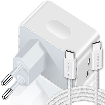 Ładowarka sieciowa szybka 35W 2x USB-C USB typ C PD do iPhone + Kabel type-C 1m Alogy Biała