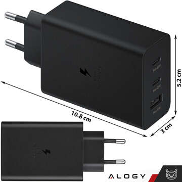 Ładowarka sieciowa szybka 65W 2x USB-C typ C PD + USB-A USB Alogy 3 porty mocna Czarna