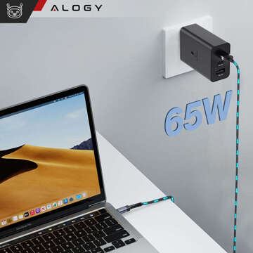 Ładowarka sieciowa szybka 65W 2x USB-C typ C PD + USB-A USB Alogy 3 porty mocna Czarna + Etui