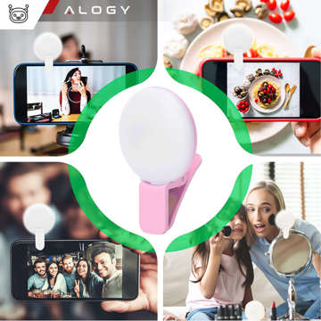 Lampka LED Alogy Mini Selfie Ring Klips do nagrywania robienia zdjęć do telefonu z klipsem Różowa
