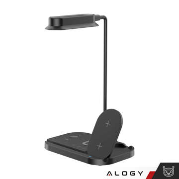 Lampka biurkowa ładowarka do iPhone Watch Airpods indukcyjna QI 15W lampa LED na biurko Alogy 4w1 Czarna