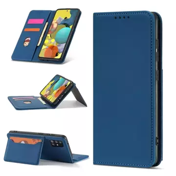 Magnet Card Case etui do Samsung Galaxy A52 5G pokrowiec portfel na karty kartę podstawka niebieski