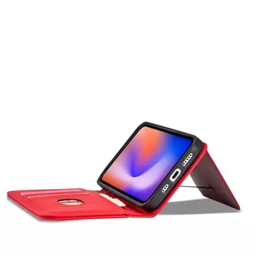 Magnet Card Case etui do iPhone 12 Pro pokrowiec portfel na karty kartę podstawka czerwony