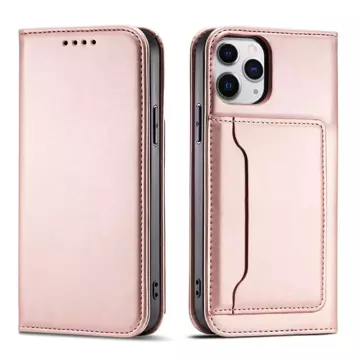 Magnet Card Case etui do iPhone 12 Pro pokrowiec portfel na karty kartę podstawka różowy