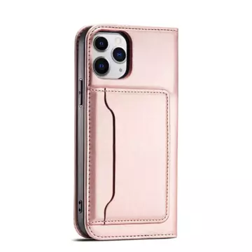 Magnet Card Case etui do iPhone 12 Pro pokrowiec portfel na karty kartę podstawka różowy