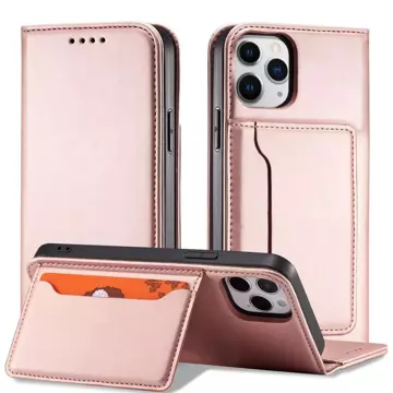 Magnet Card Case etui do iPhone 12 pokrowiec portfel na karty kartę podstawka różowy