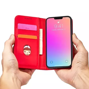 Magnet Card Case etui do iPhone 13 Pro pokrowiec portfel na karty kartę podstawka czerwony