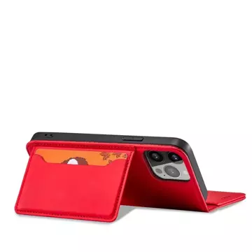 Magnet Card Case etui do iPhone 13 Pro pokrowiec portfel na karty kartę podstawka czerwony