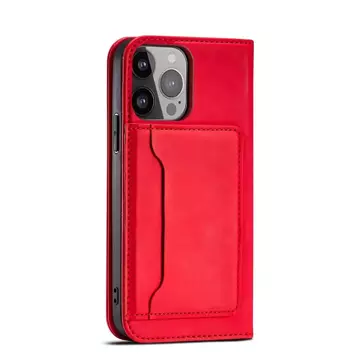 Magnet Card Case etui do iPhone 13 Pro pokrowiec portfel na karty kartę podstawka czerwony