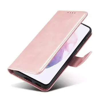 Magnet Case elegancki futerał etui pokrowiec z klapką i funkcją podstawki Samsung Galaxy S22 różowy