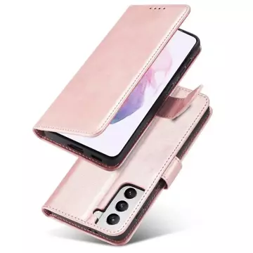 Magnet Case elegancki futerał etui pokrowiec z klapką i funkcją podstawki Samsung Galaxy S22 różowy