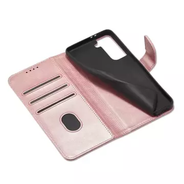 Magnet Case elegancki futerał etui pokrowiec z klapką i funkcją podstawki Samsung Galaxy S22 różowy