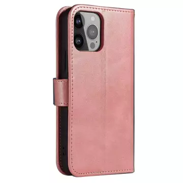 Magnet Case etui iPhone 14 Pro Max pokrowiec z klapką portfel podstawka różowe