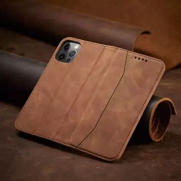 Magnet Fancy Case etui do iPhone 12 Pro pokrowiec portfel na karty kartę podstawka brązowy