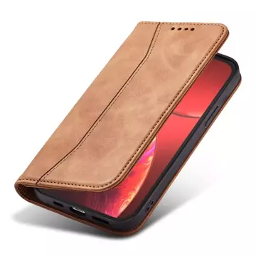 Magnet Fancy Case etui do iPhone 13 Pro pokrowiec portfel na karty kartę podstawka brązowy