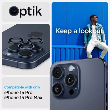 OSŁONA APARATU SPIGEN OPTIK.TR ”EZ FIT” CAMERA PROTECTOR 2-PACK IPHONE 14 PRO / PRO MAX / 15 PRO / PRO MAX BLUE TITANIUM