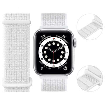 Pasek Alogy Nylon Strap z rzepem do Apple Watch 1/2/3/4/5/6/7/8/SE (38/40/41mm) Biały