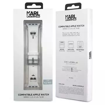 Pasek do smartwatcha Karl Lagerfeld KLAWLSLCKW do Apple Watch 42/44/45mm biały/white strap Silicone Karl & Choupette Heads