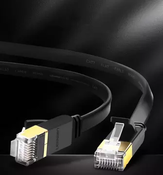 Płaski kabel UGREEN  przewód internetowy sieciowy Ethernet patchcord RJ45 Cat 7 STP LAN 10 Gbps 10 m czarny (NW106 11265)