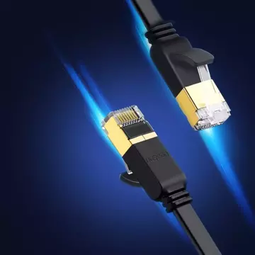 Płaski kabel UGREEN  przewód internetowy sieciowy Ethernet patchcord RJ45 Cat 7 STP LAN 10 Gbps 10 m czarny (NW106 11265)