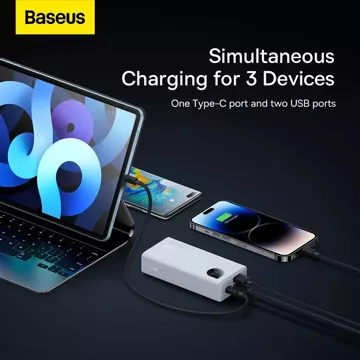 Powerbank Baseus Adaman2 z wyświetlaczem cyfrowym 2x USB-A / 1x USB-C 10000mAh 30W - biały