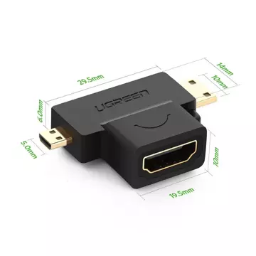 Przejściówka UGREEN adapter ze złącza HDMI Typ A (żeński) na mini HDMI (męski) / micro HDMI (męski) czarny (20144)