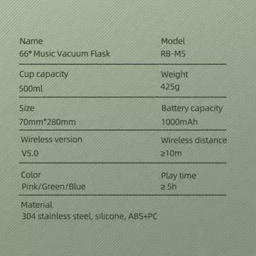 Remax bezprzewodowy głośnik bluetooth 5.0 z termosem kubkiem termicznym 500ml niebieski (RB-M5)