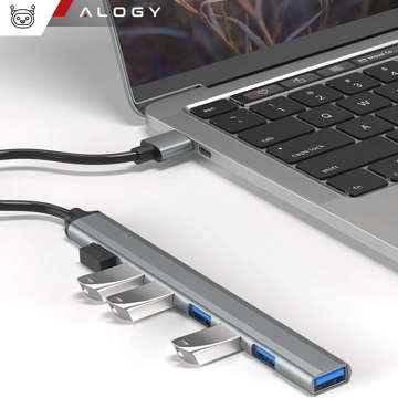 Rozdzielacz HUB rozgałęźnik portów 7x USB 3.0 slim 5GB/s Adapter rozdzielnik Alogy Szary