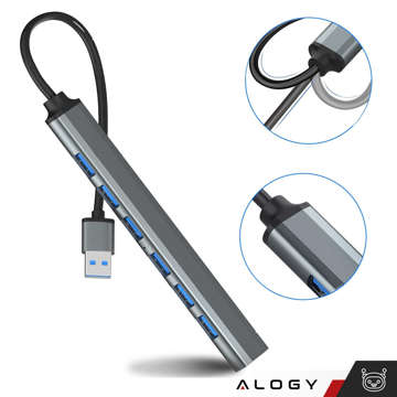 Rozdzielacz HUB rozgałęźnik portów 7x USB 3.0 slim 5GB/s Adapter rozdzielnik Alogy Szary