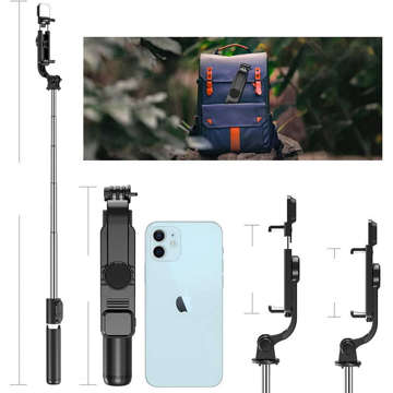 Selfie stick statyw Alogy Tripod uchwyt do telefonu kijek Bluetooth LED Czarny