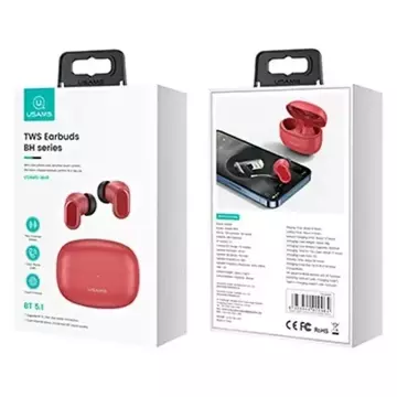 Słuchawki Bluetooth 5.1 USAMS TWS BH series bezprzewodowe czerwony/red BHUBH03