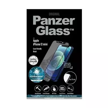 Szkło PanzerGlass E2E Microfracture do iPhone 12 Mini 5,4" CamSlider Swarovsky Case Friendly AntiBacterial czarny/black