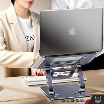 Uchwyt na laptop 17" Macbook tablet telefon stojak 2w1 podstawka składany regulowany aluminiowy na biurko Alogy Grafitowy