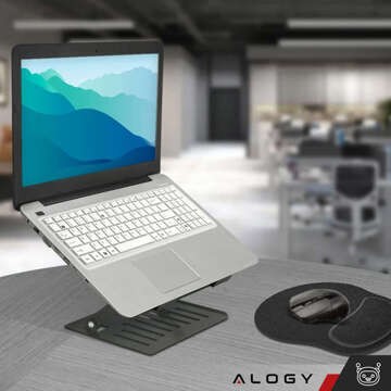 Uchwyt na laptop Macbook tablet 17" stojak podstawka składany regulowany aluminiowy na biurko 25 x 21.5cm Alogy Grafitowy