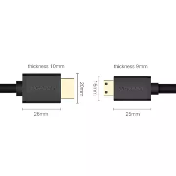 Ugreen kabel przewód HDMI - mini HDMI 19 pin 2.0v 4K 60Hz 30AWG 1,5m czarny (11167)