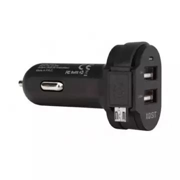 Xqisit ład. sam. 6A Dual USB+microUSB car charger czarny/black 20425