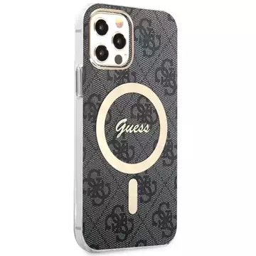 Zestaw Guess GUBPP12MH4EACSK Case+ Charger iPhone 12/12 Pro czarny/black hard case 4G Print MagSafe