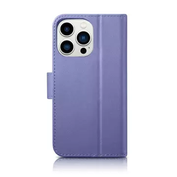 iCarer Wallet Case 2in1 etui iPhone 14 Pro Max skórzany pokrowiec z klapką Anti-RFID jasnofioletowy (WMI14220728-LP)