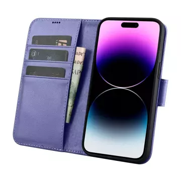 iCarer Wallet Case 2in1 etui iPhone 14 Pro Max skórzany pokrowiec z klapką Anti-RFID jasnofioletowy (WMI14220728-LP)