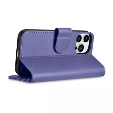 iCarer Wallet Case 2in1 etui iPhone 14 Pro Max skórzany pokrowiec z klapką Anti-RFID jasnofioletowy (WMI14220728-LP)